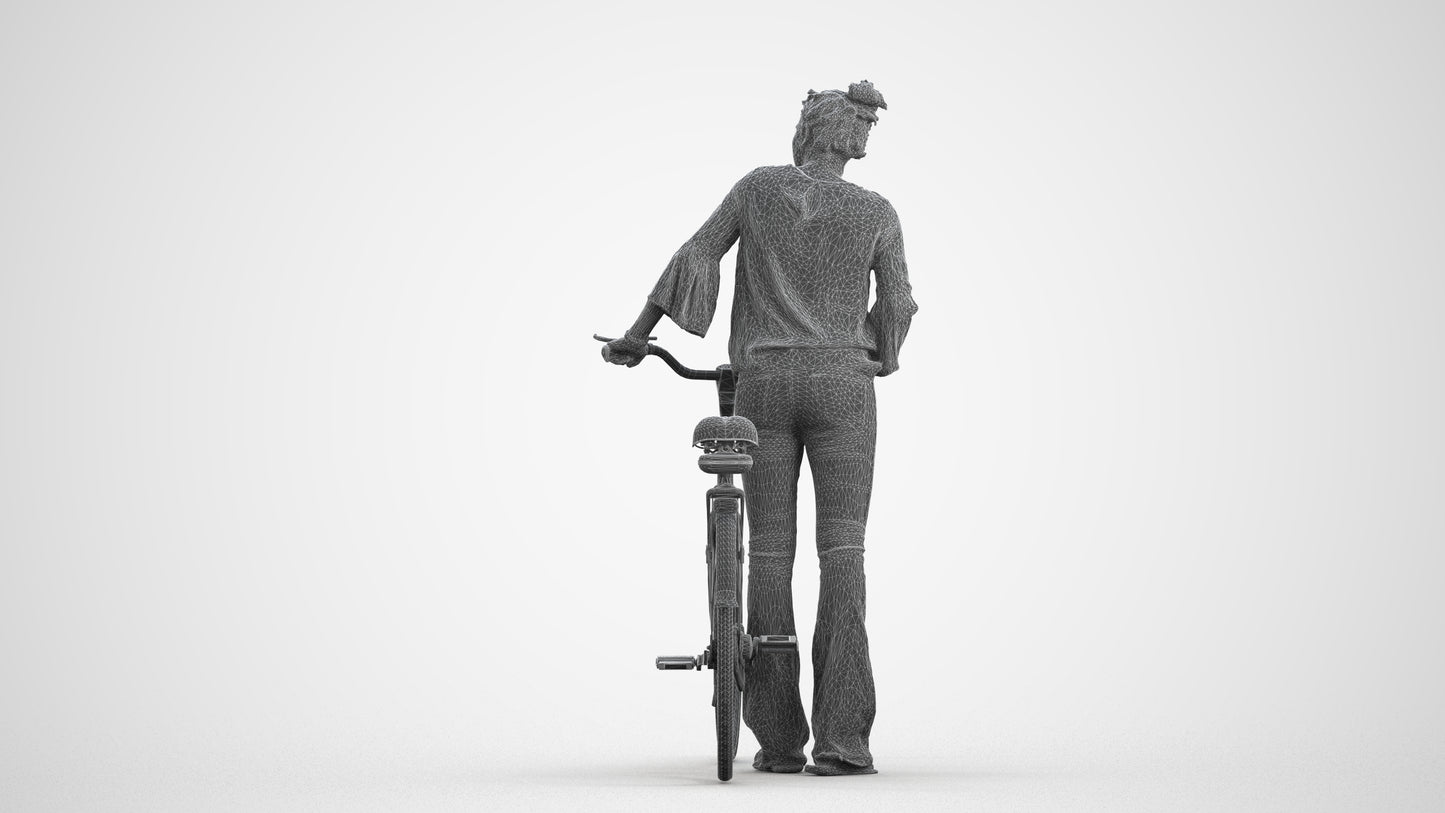 realistic 3D people woman casual cycling, render-ready for V-Ray and Corona, FBX OBJ, wireframe front view