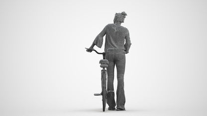 realistic 3D people woman casual cycling, render-ready for V-Ray and Corona, FBX OBJ, wireframe front view