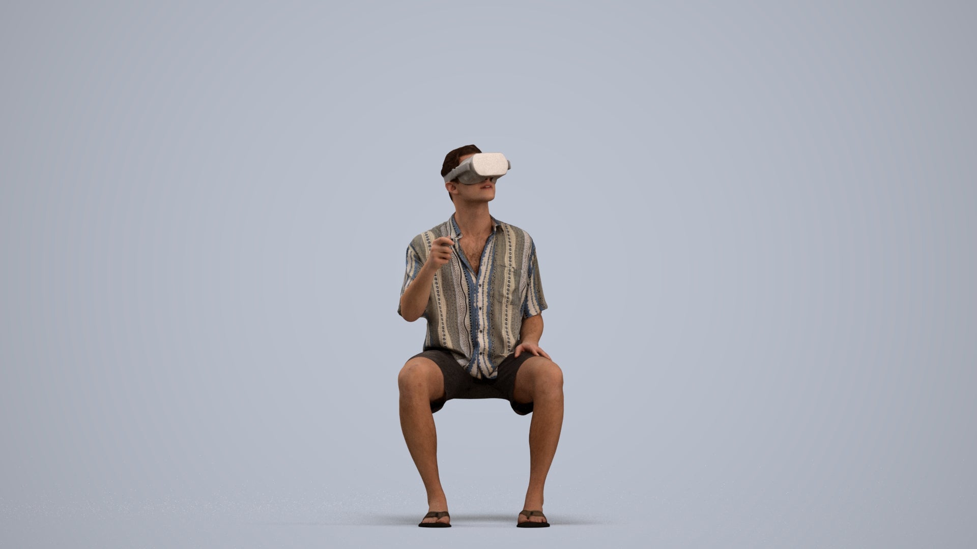 3D human model man casual sitting, photogrammetry scanned person for archviz, standing pose render