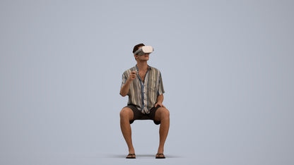 3D human model man casual sitting, photogrammetry scanned person for archviz, standing pose render