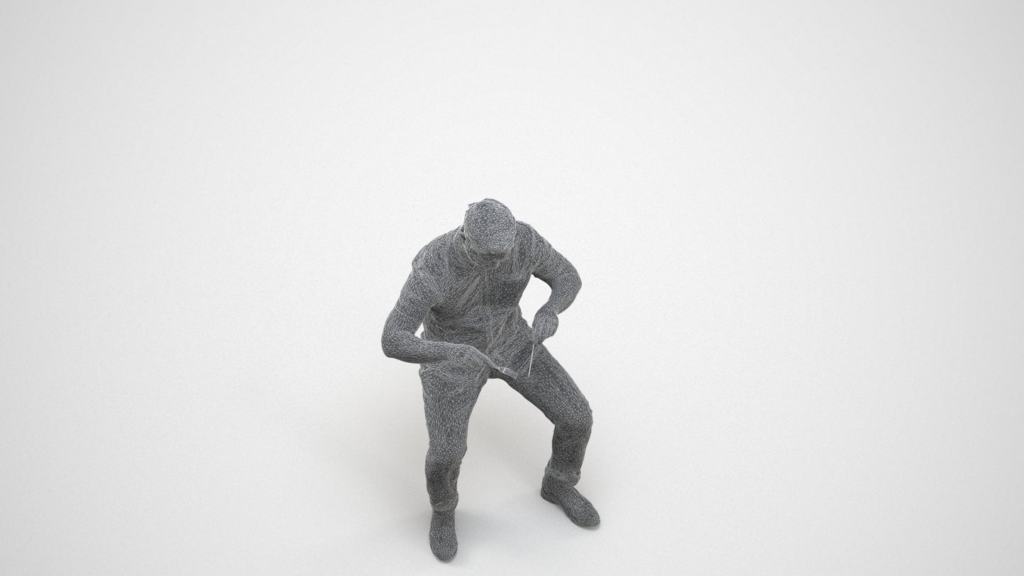 scanned 3D man casual business, photogrammetry people for Enscape and V-Ray, wireframe three-quarter view