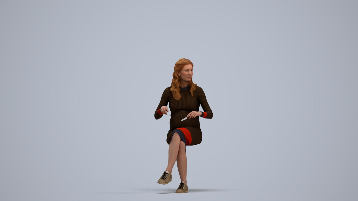 3D people model woman casual sitting, scanned human for 3ds Max rendering, standing pose render