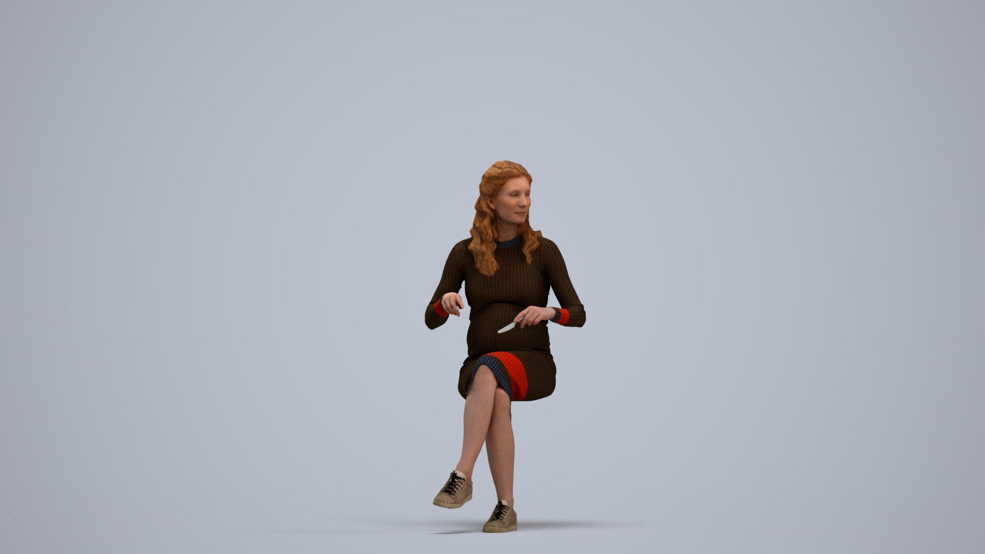 3D people model woman casual sitting, scanned human for 3ds Max rendering, standing pose render