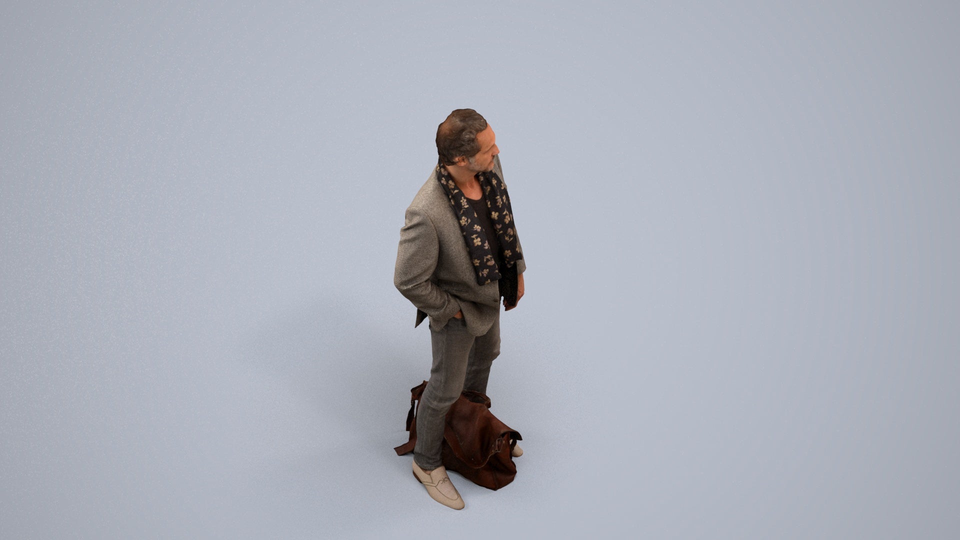realistic 3D human man business standing, archviz people FBX OBJ for Blender, back view render