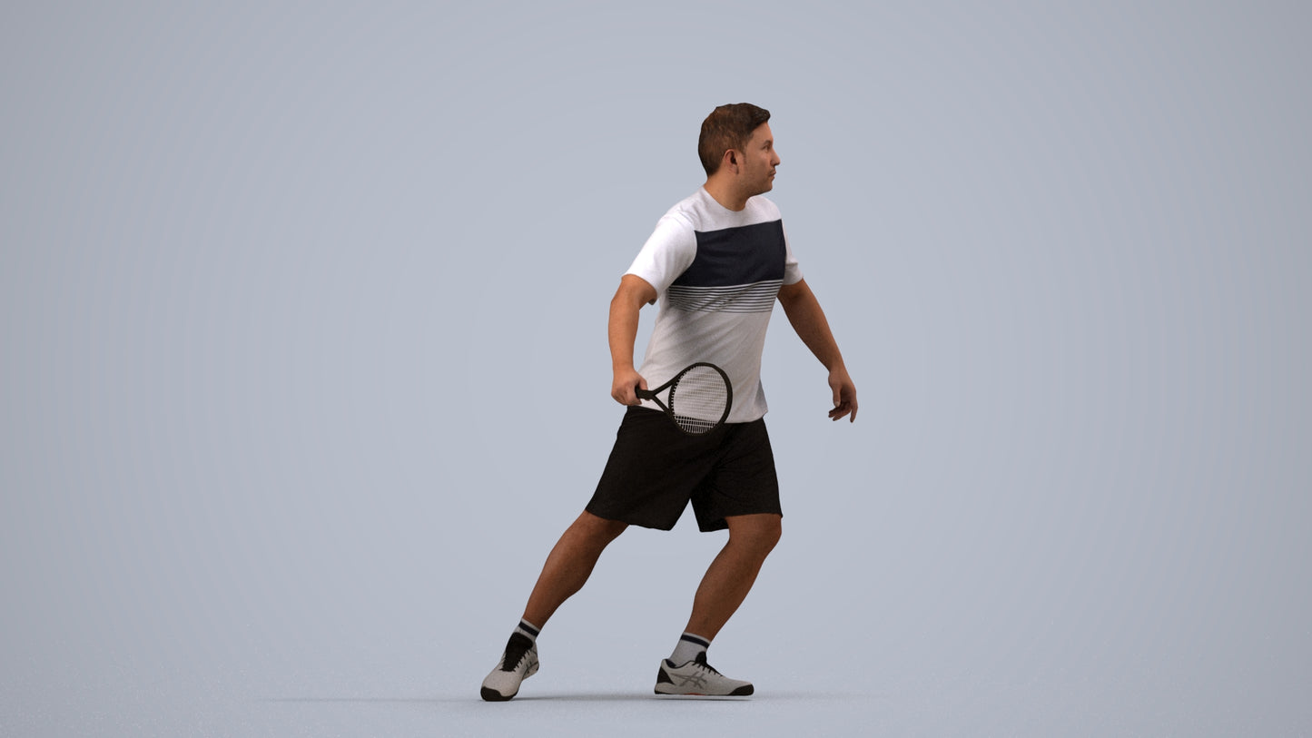 3D people model man sport, scanned human for 3ds Max rendering, side view render