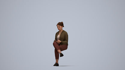 scanned 3D woman casual sitting, photogrammetry people for Enscape and V-Ray, top-down view render