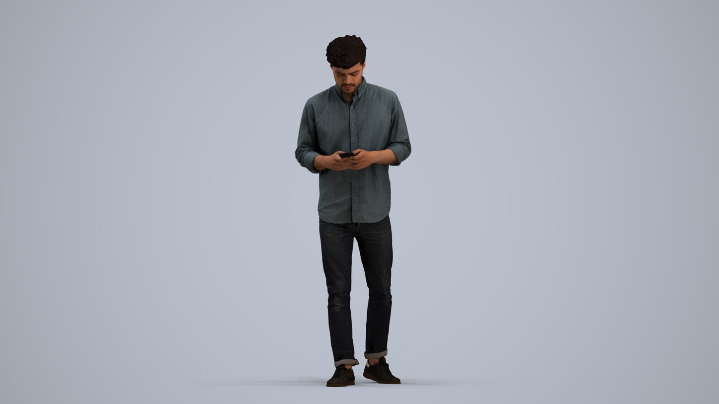 photogrammetry 3D man casual walking, realistic human model archviz FBX, standing pose render