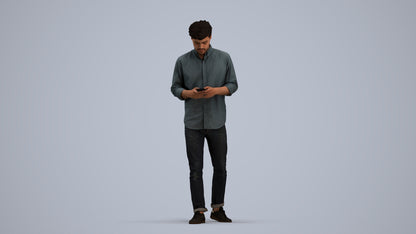 photogrammetry 3D man casual walking, realistic human model archviz FBX, standing pose render