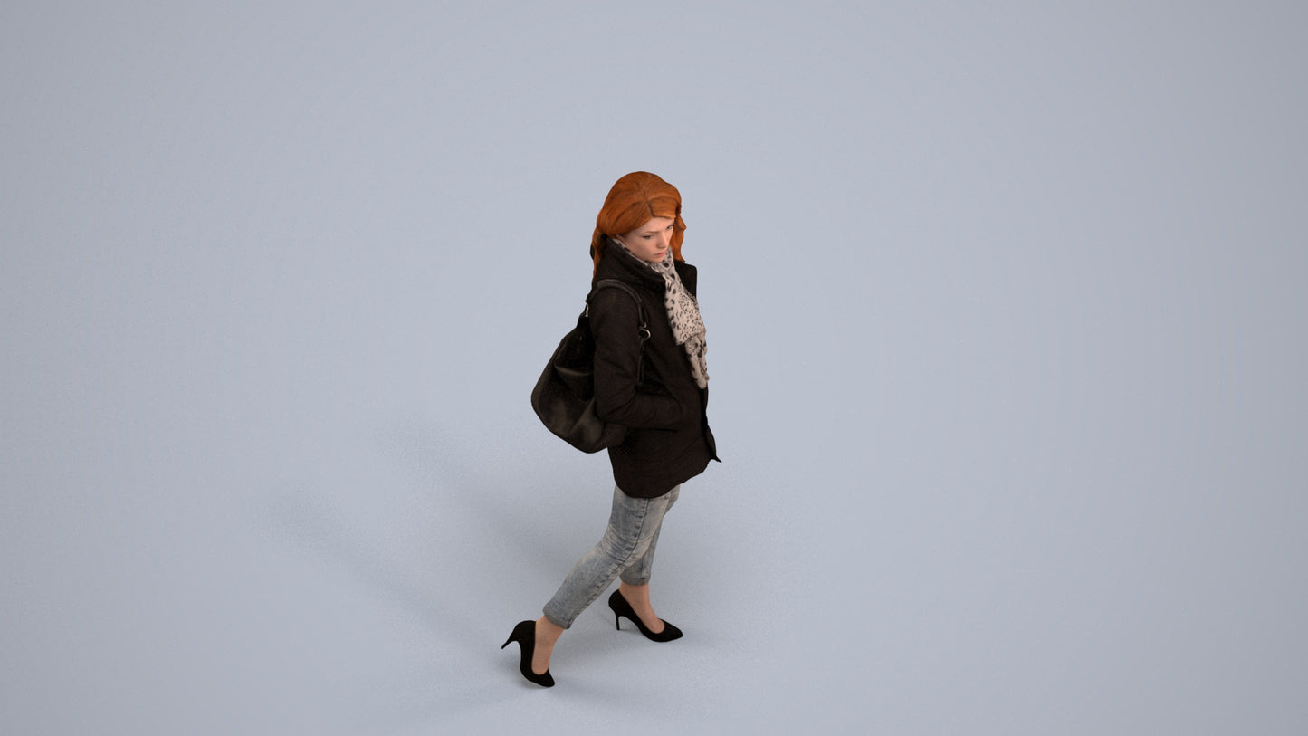3D people model woman casual walking, scanned human for 3ds Max rendering, back view render