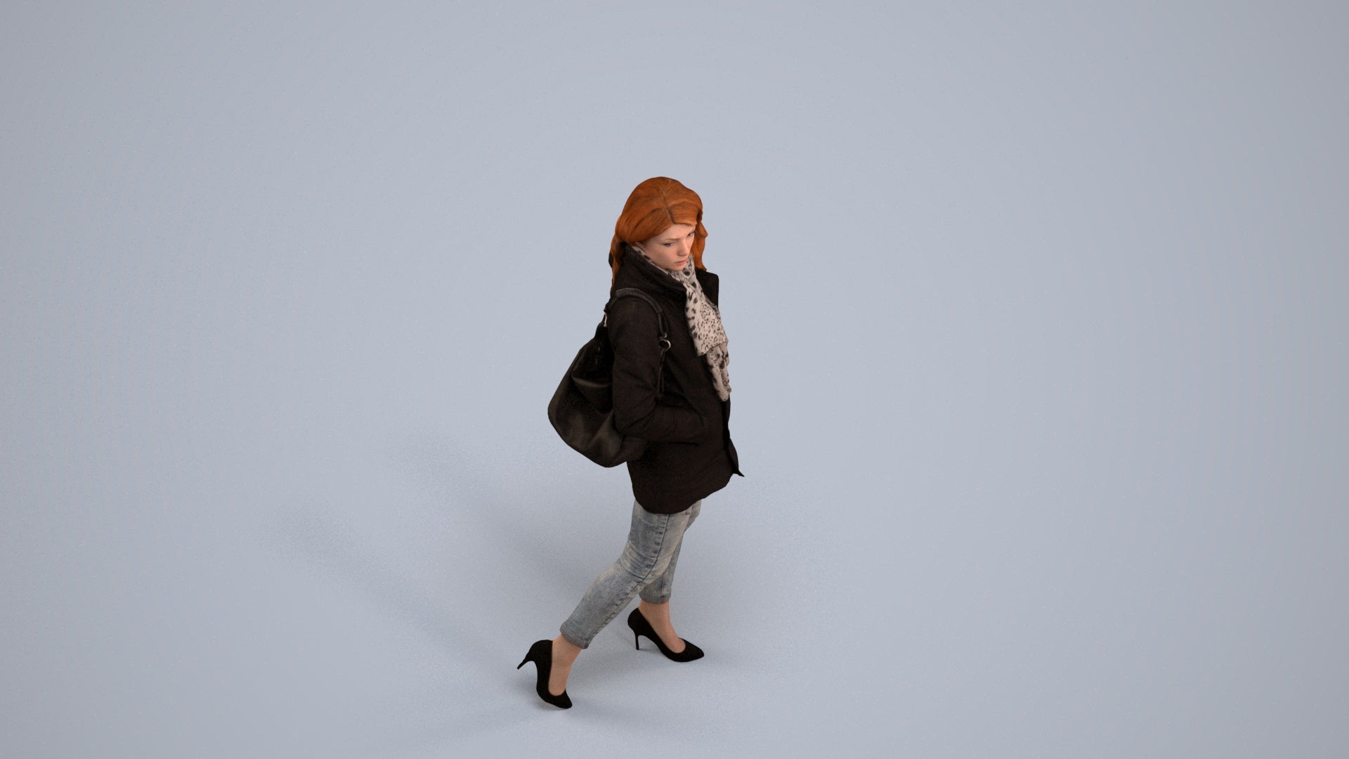 3D people model woman casual walking, scanned human for 3ds Max rendering, back view render