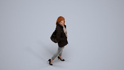 3D people model woman casual walking, scanned human for 3ds Max rendering, back view render
