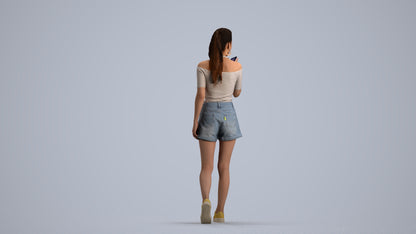 photogrammetry 3D woman casual walking, realistic human model archviz FBX, front view render