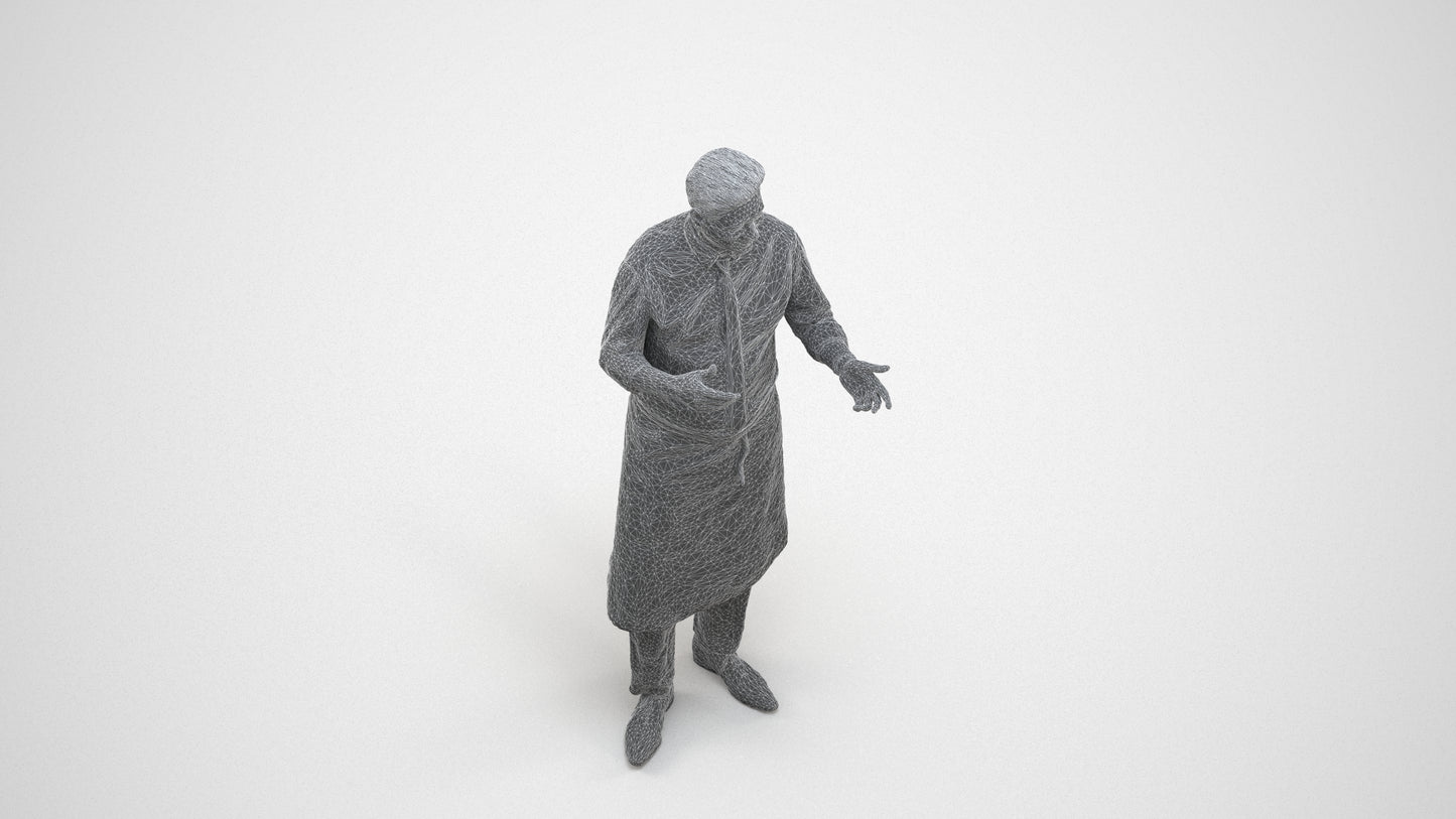 3D people model man hospitality, scanned human for 3ds Max rendering, wireframe three-quarter view