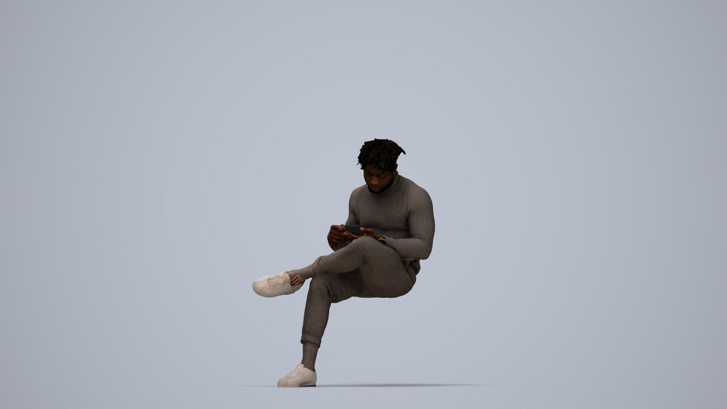realistic 3D human man casual sitting, archviz people FBX OBJ for Blender, top-down view render