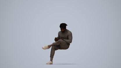 realistic 3D human man casual sitting, archviz people FBX OBJ for Blender, top-down view render