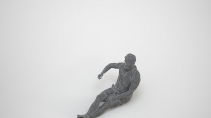 3D people model man casual sitting, scanned human for 3ds Max rendering, wireframe three-quarter view