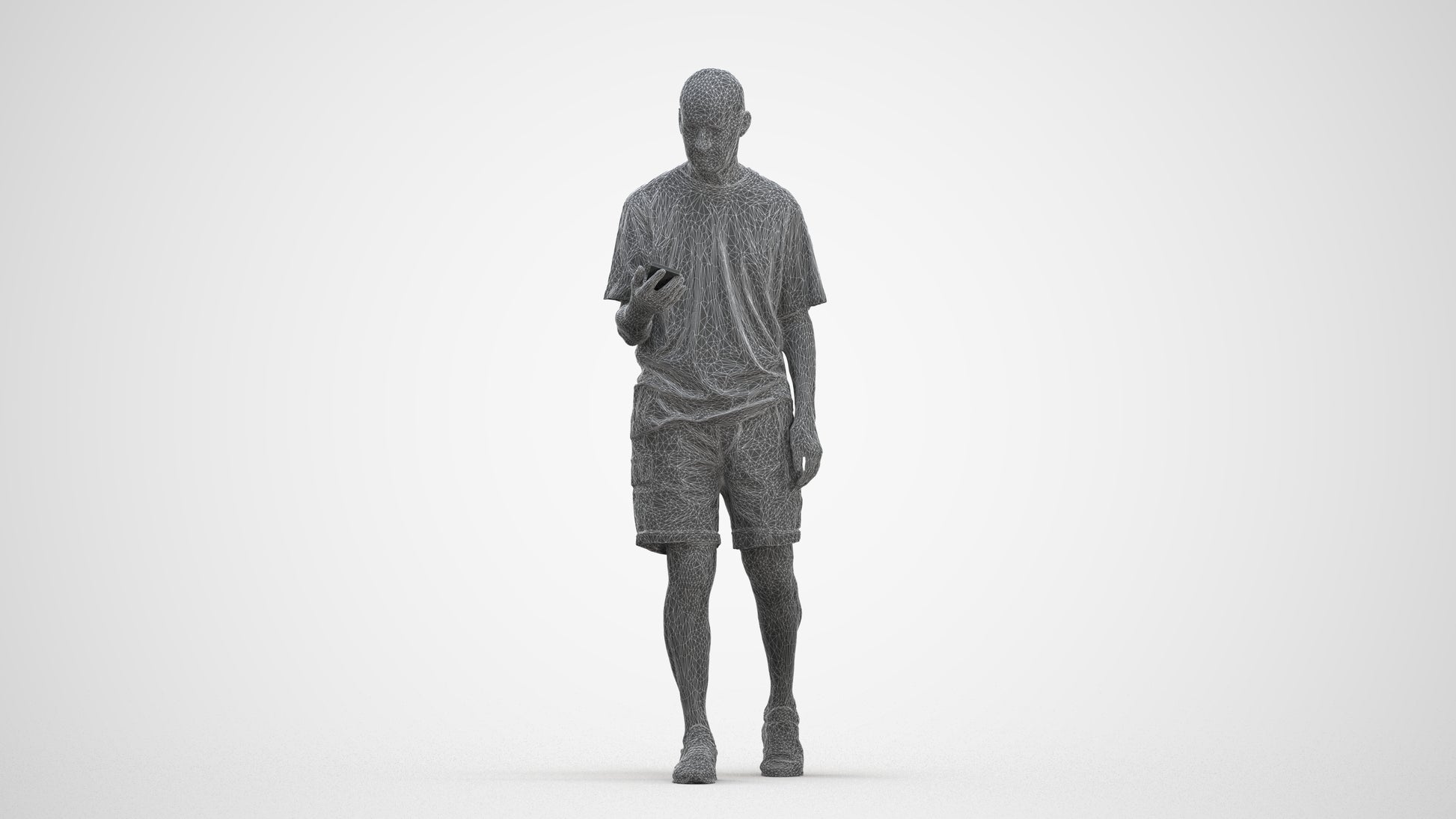 scanned 3D senior man casual walking, photogrammetry people for Enscape and V-Ray, three-quarter front view render