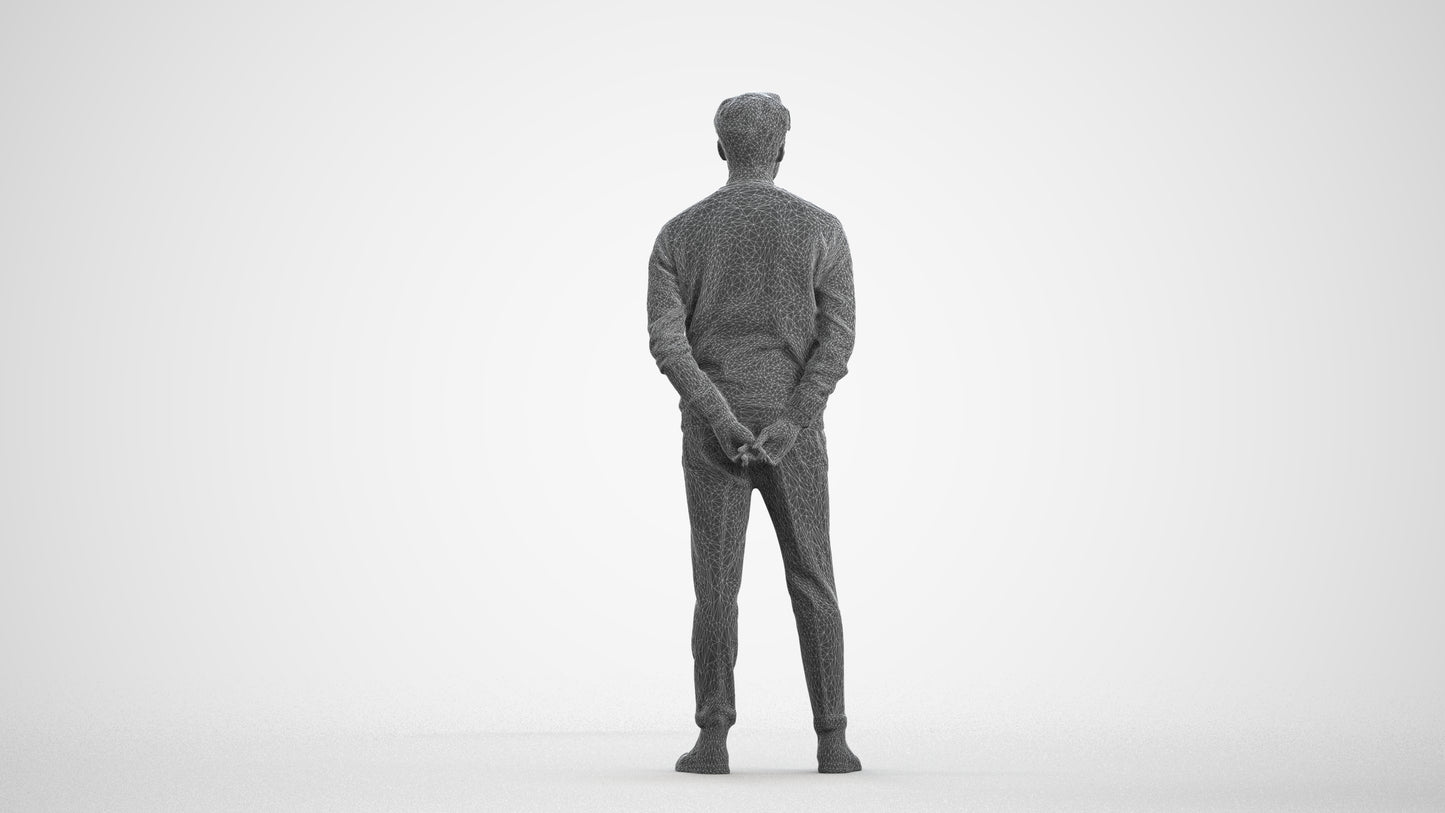 realistic 3D man casual business, scanned archviz people for Blender and 3ds Max, wireframe front view