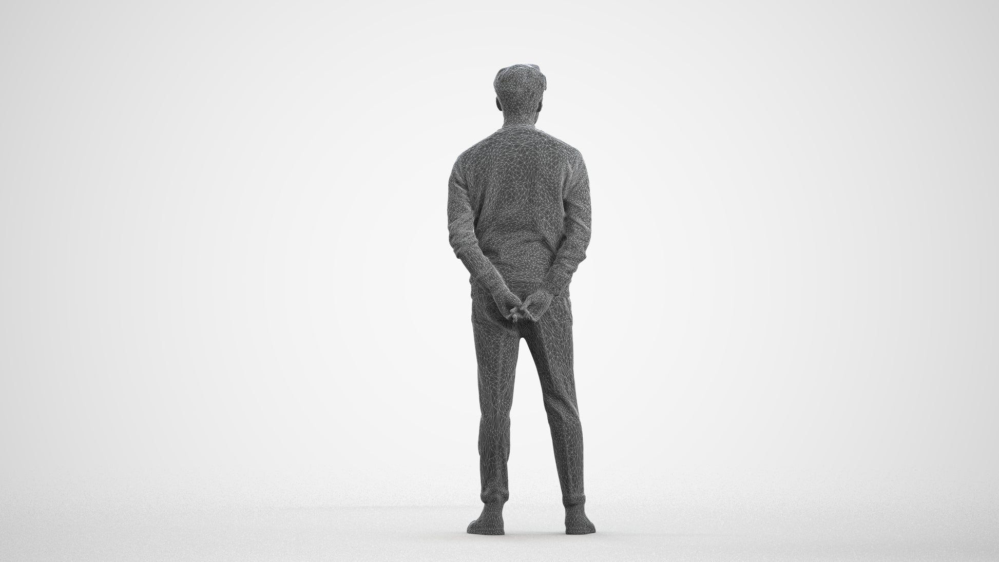 realistic 3D man casual business, scanned archviz people for Blender and 3ds Max, wireframe front view