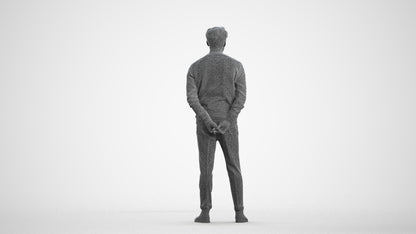 realistic 3D man casual business, scanned archviz people for Blender and 3ds Max, wireframe front view