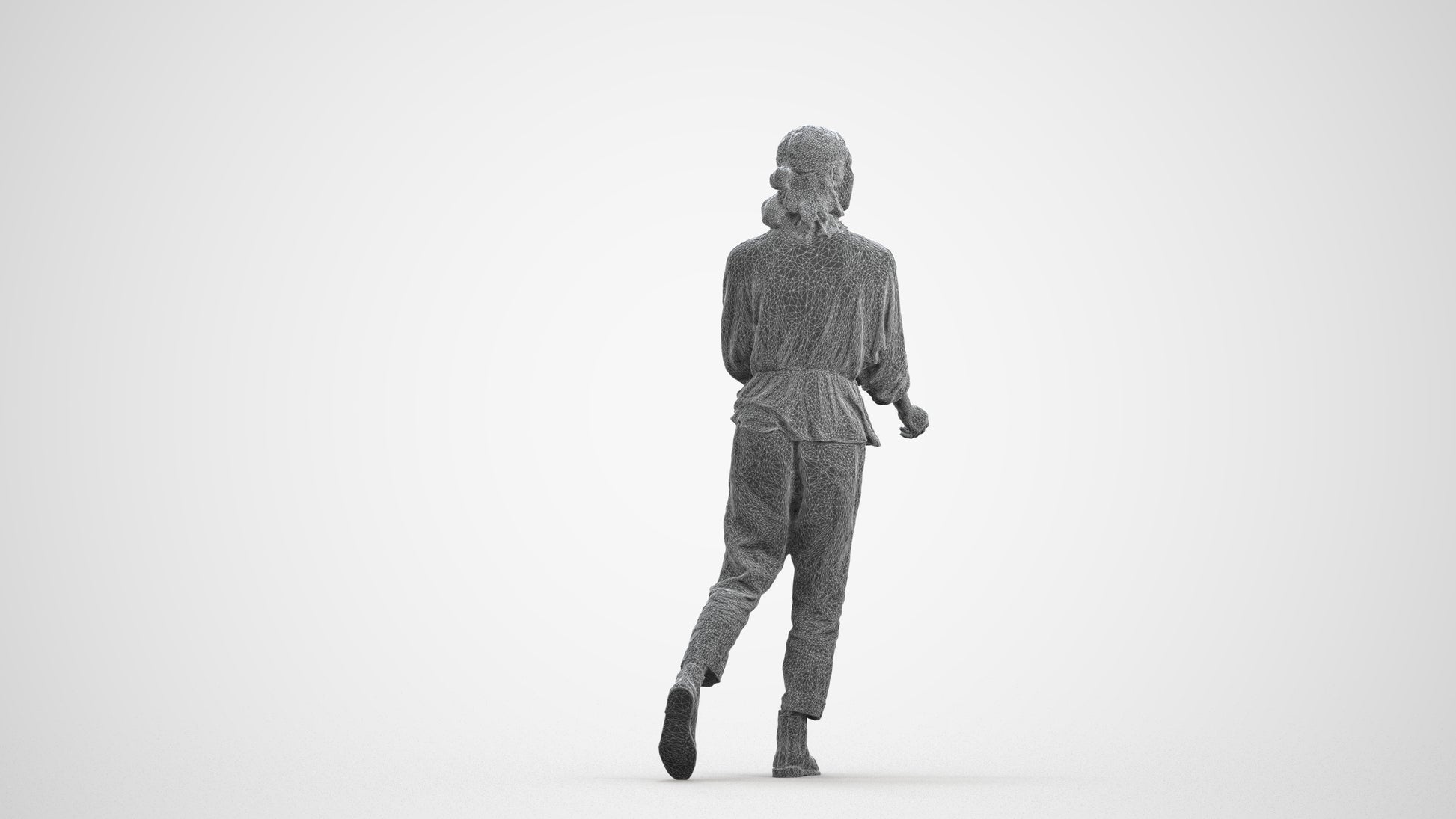 3D people model woman casual walking, scanned human for 3ds Max rendering, wireframe front view