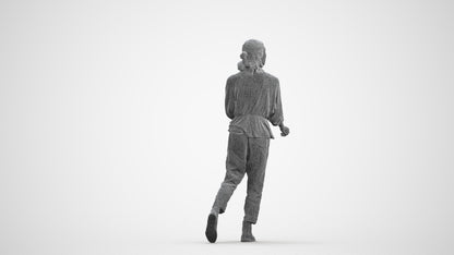 3D people model woman casual walking, scanned human for 3ds Max rendering, wireframe front view