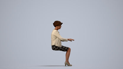 photogrammetry 3D woman business sitting, realistic human model archviz FBX, side view render