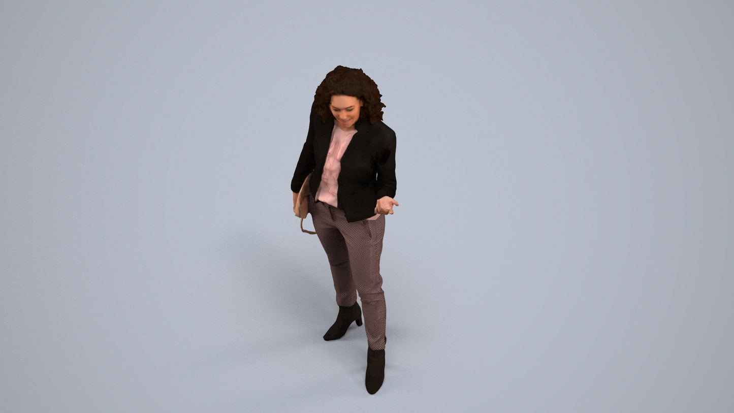 realistic 3D human woman business standing, archviz people FBX OBJ for Blender, back view render