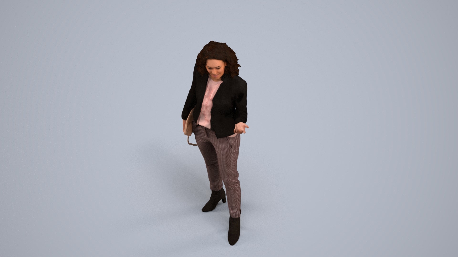 realistic 3D human woman business standing, archviz people FBX OBJ for Blender, back view render