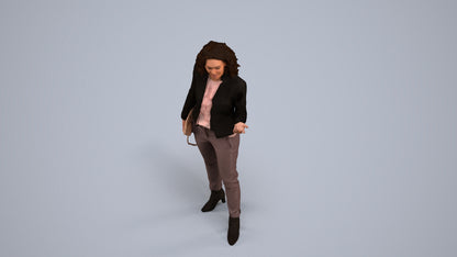 realistic 3D human woman business standing, archviz people FBX OBJ for Blender, back view render