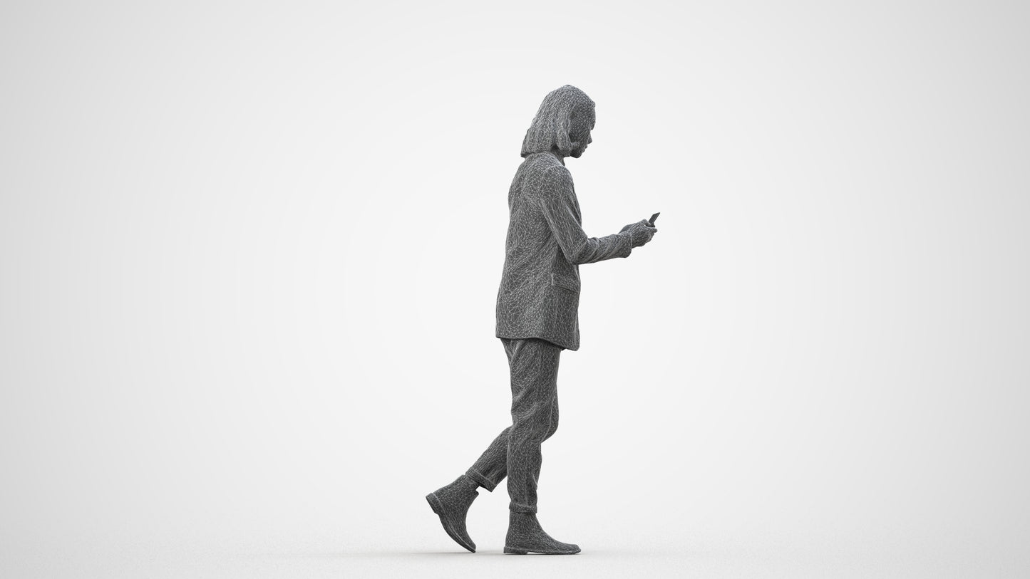 photogrammetry 3D woman business standing, realistic human model archviz FBX, wireframe side view