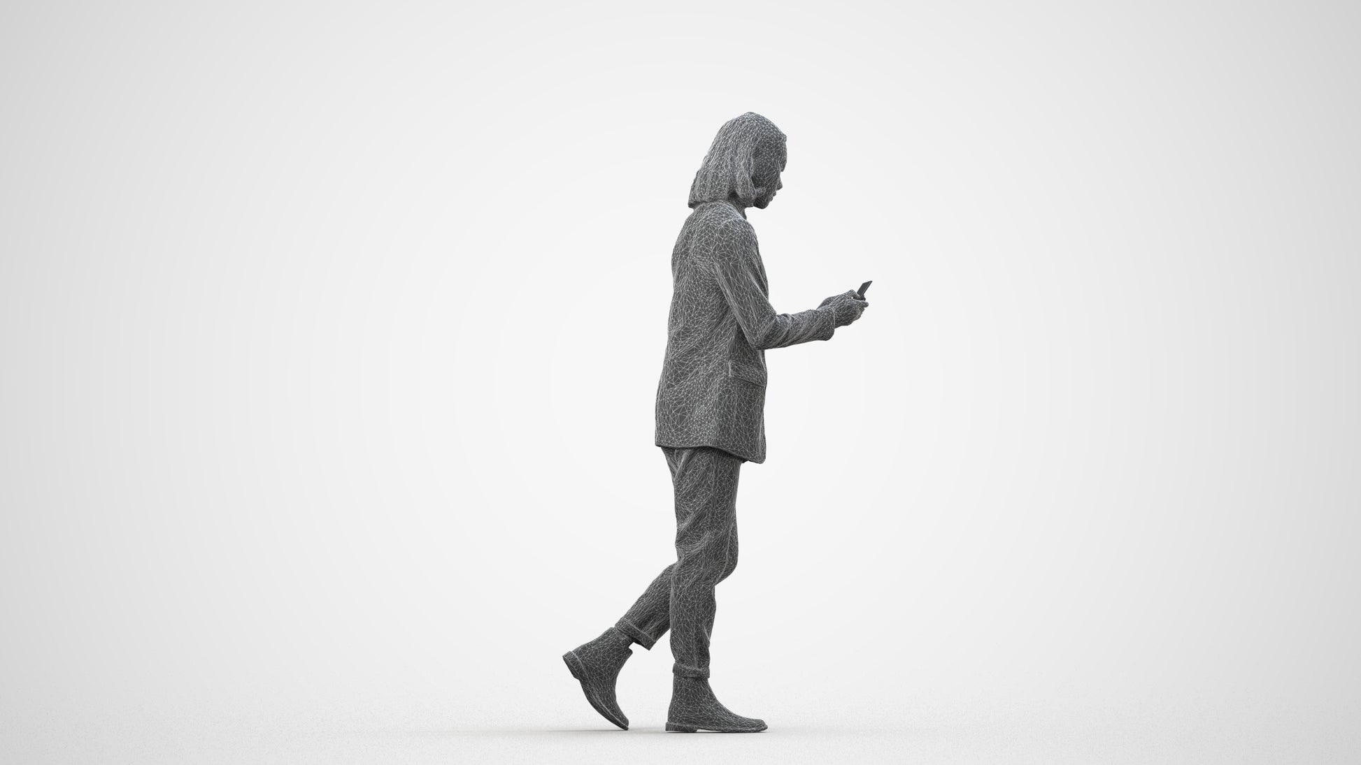 photogrammetry 3D woman business standing, realistic human model archviz FBX, wireframe side view