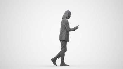 photogrammetry 3D woman business standing, realistic human model archviz FBX, wireframe side view