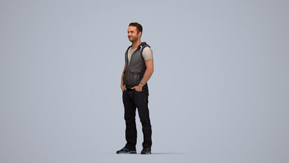 realistic 3D human man casual standing, archviz people FBX OBJ for Blender, top-down view render