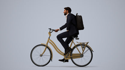 3D people model man business cycling, scanned human for 3ds Max rendering, three-quarter view render