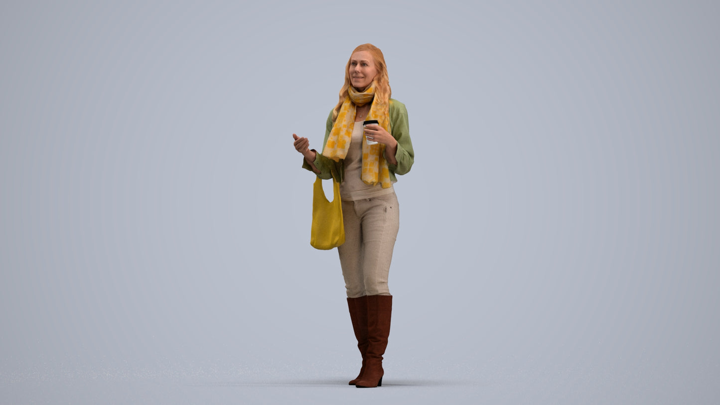 3D human model woman casual standing, photogrammetry scanned person for archviz, standing pose render