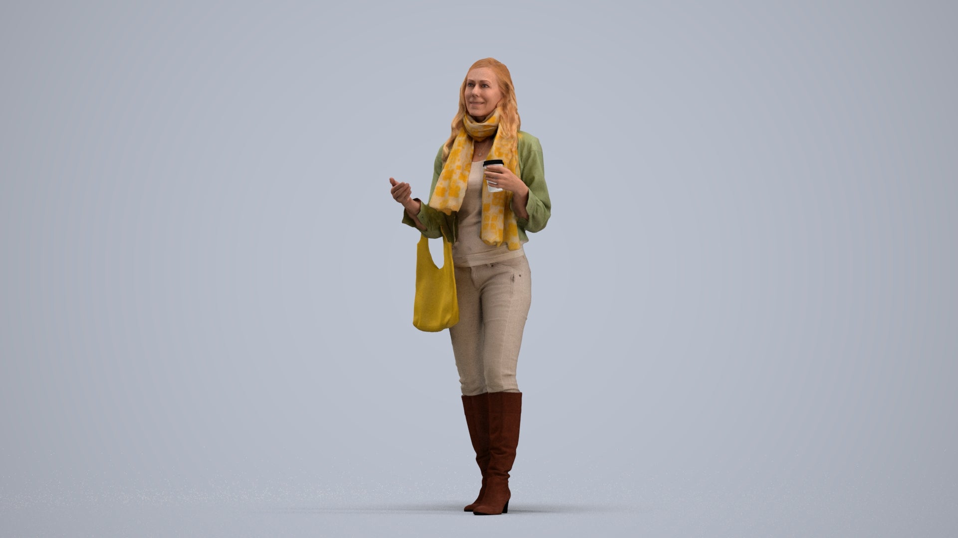 3D human model woman casual standing, photogrammetry scanned person for archviz, standing pose render