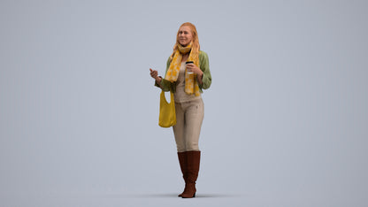 3D human model woman casual standing, photogrammetry scanned person for archviz, standing pose render