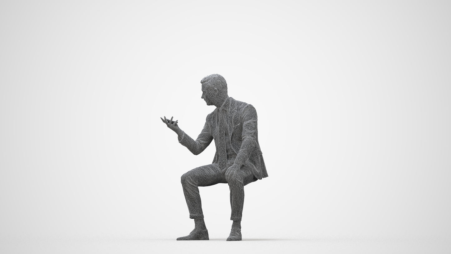 photogrammetry 3D man business, realistic human model archviz FBX, wireframe back view