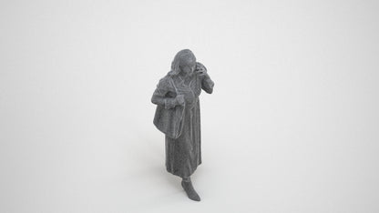 3D human model woman casual walking, photogrammetry scanned person for archviz, wireframe three-quarter view