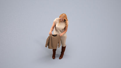 3D people model woman casual standing, scanned human for 3ds Max rendering, back view render