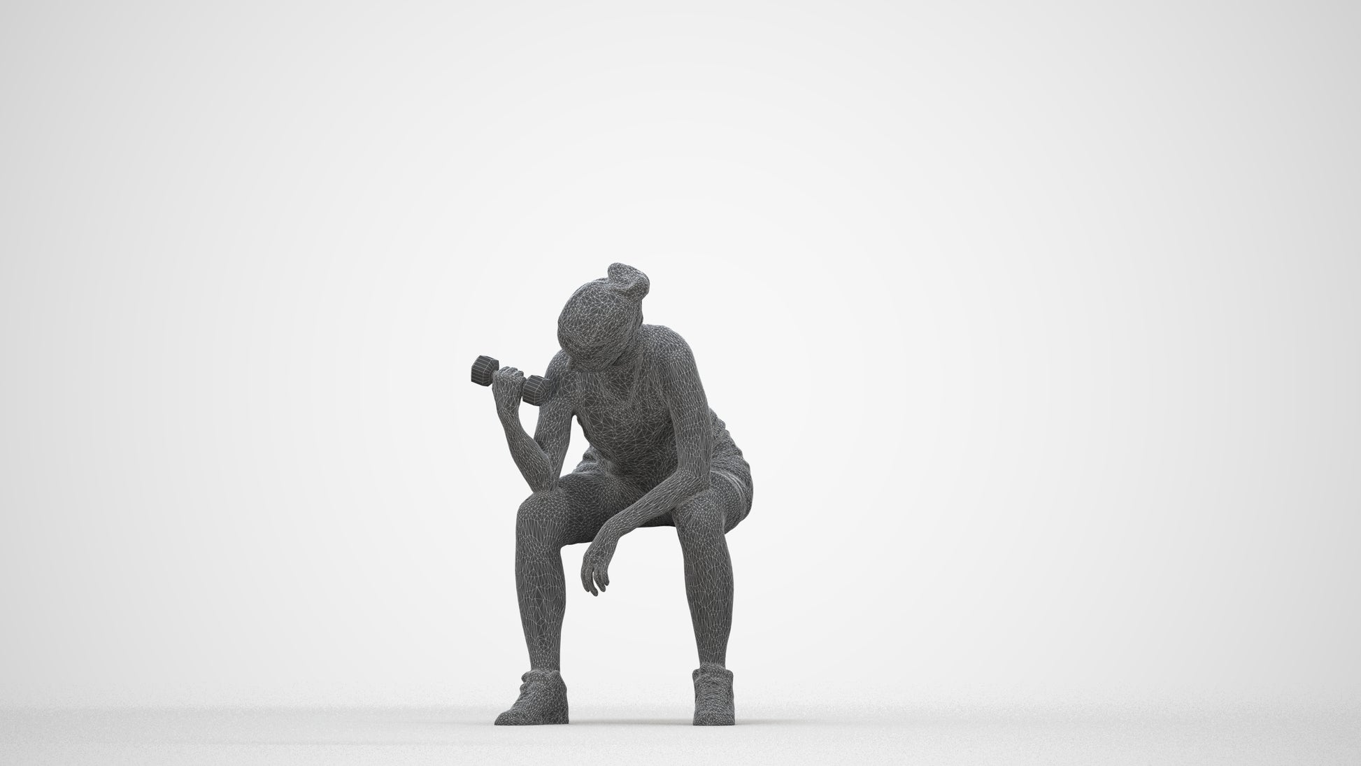 realistic 3D people woman sport, render-ready for V-Ray and Corona, FBX OBJ, wireframe back view