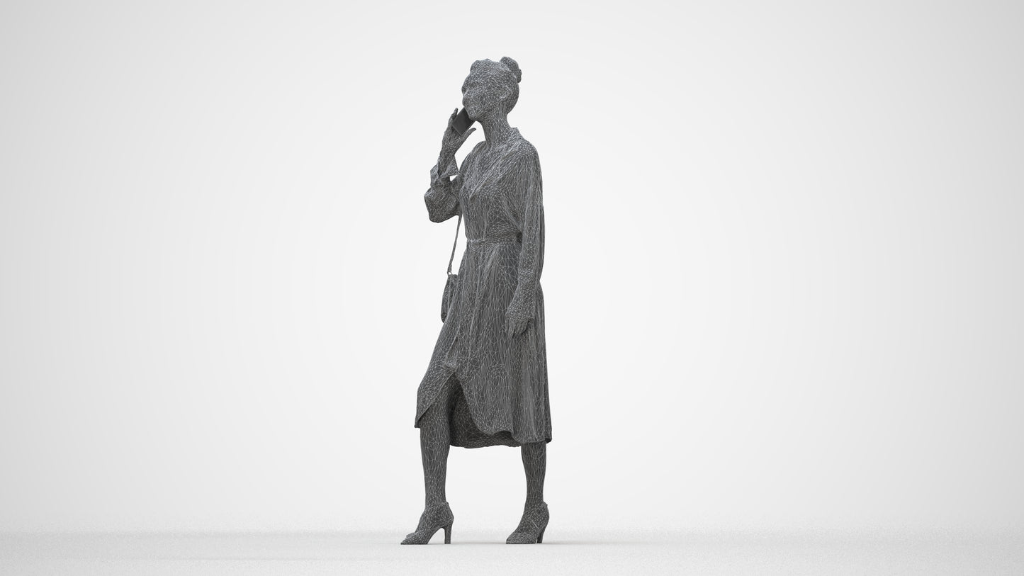 photogrammetry 3D woman casual standing, realistic human model archviz FBX, wireframe back view