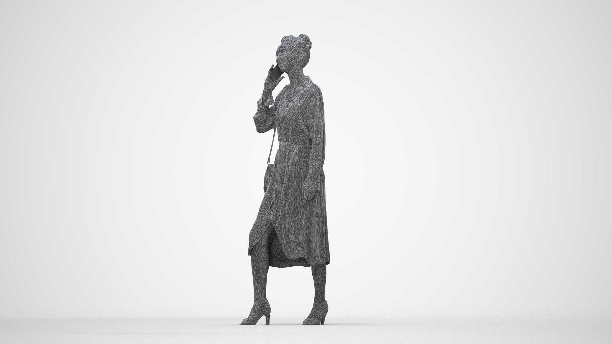 photogrammetry 3D woman casual standing, realistic human model archviz FBX, wireframe back view