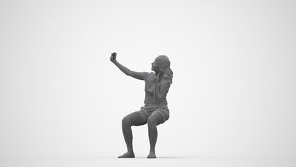 scanned 3D woman casual sitting, photogrammetry people for Enscape and V-Ray, wireframe back view