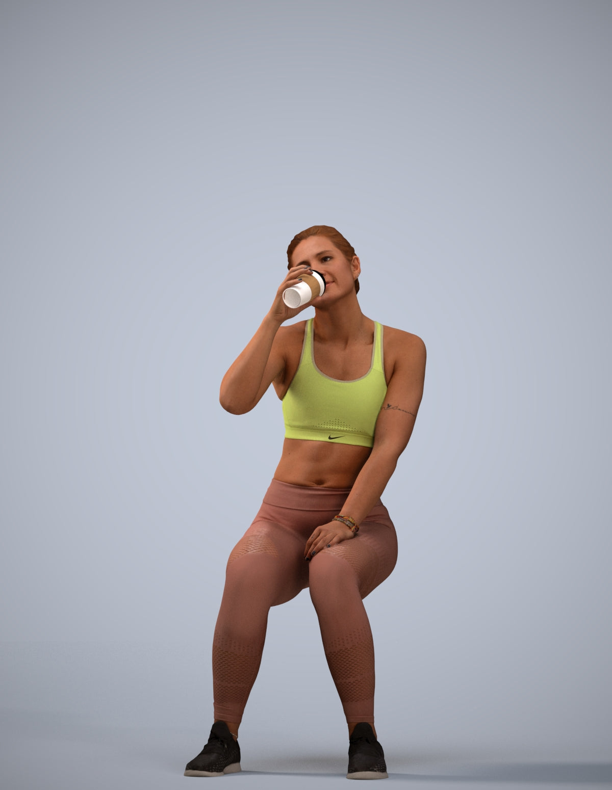 3D human model woman sport, photogrammetry scanned person for archviz
