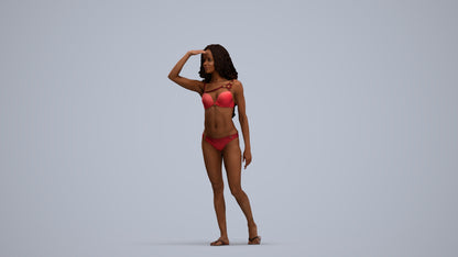 photogrammetry 3D woman pool, realistic human model archviz FBX, standing pose render