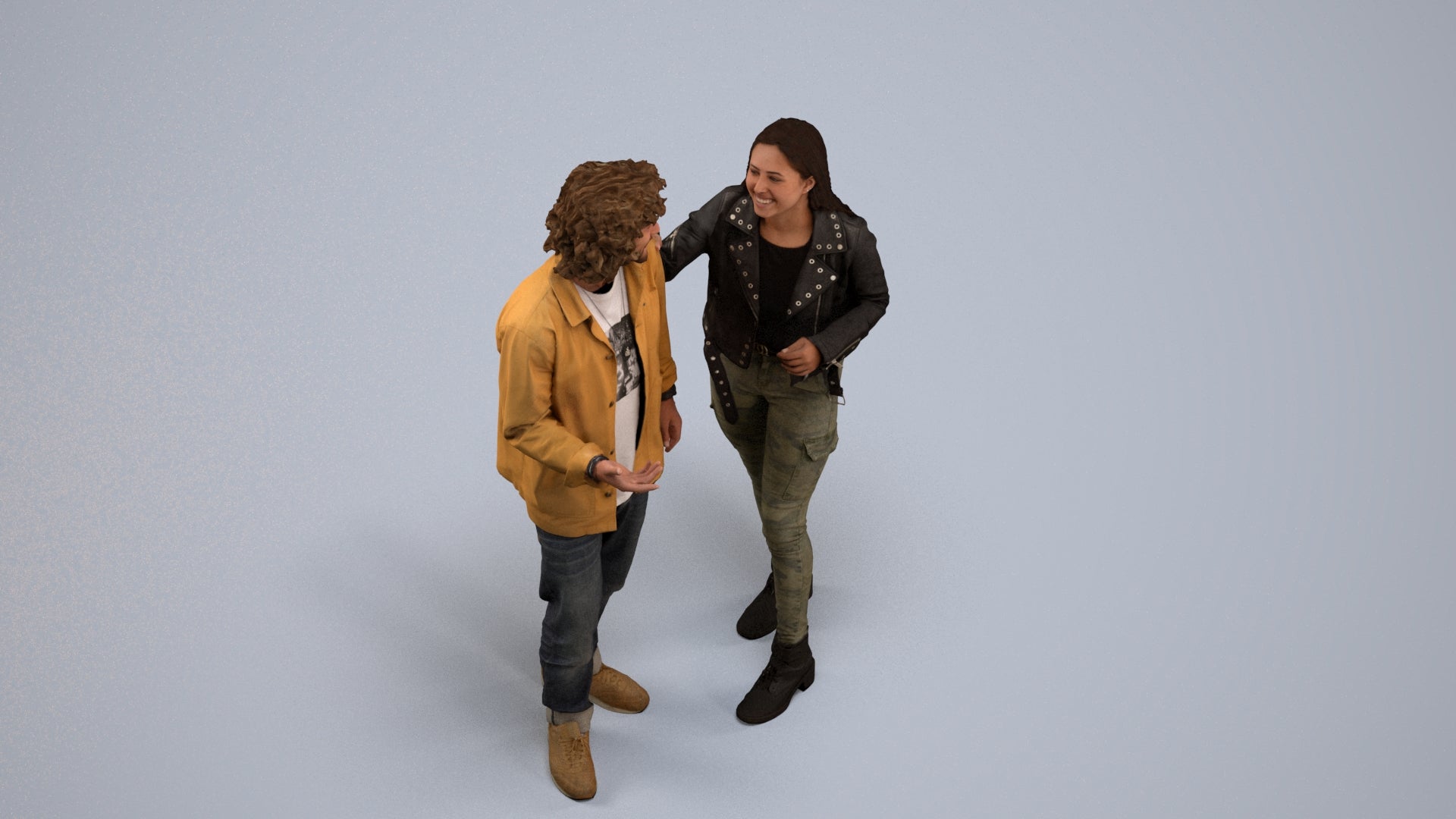 realistic 3D people woman casual couple, render-ready for V-Ray and Corona, FBX OBJ, back view render