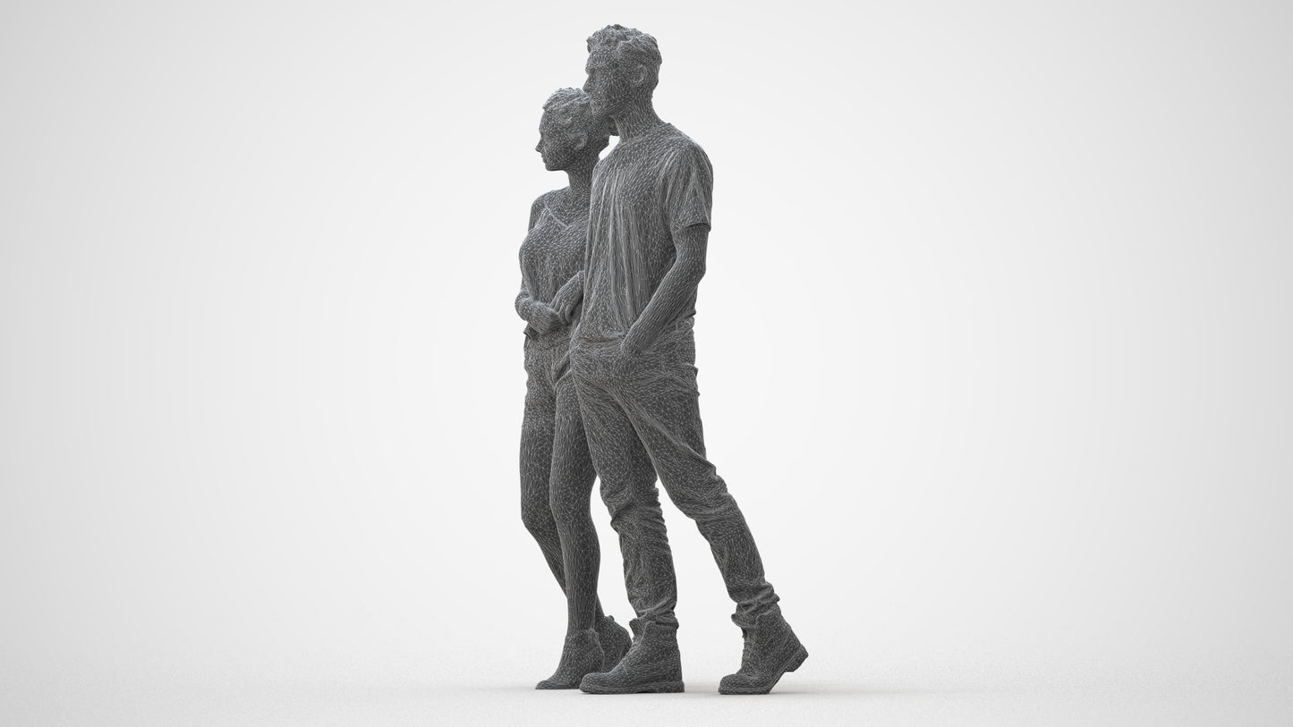 3D people model woman casual couple, scanned human for 3ds Max rendering, square thumbnail