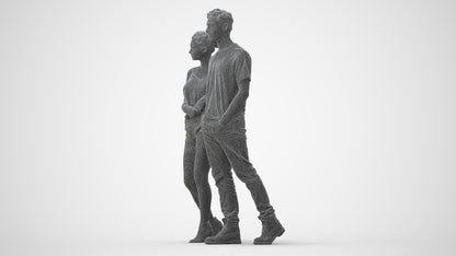 3D people model woman casual couple, scanned human for 3ds Max rendering, square thumbnail